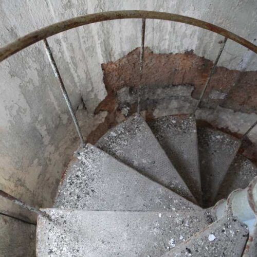 Damaged stairs inside the Mattamuskeet Lodge tower